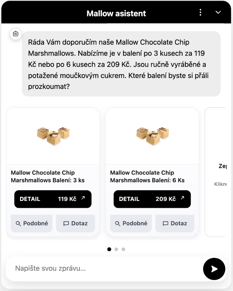 AI nákupní asistent INFLO ve widgetu na e-shopu