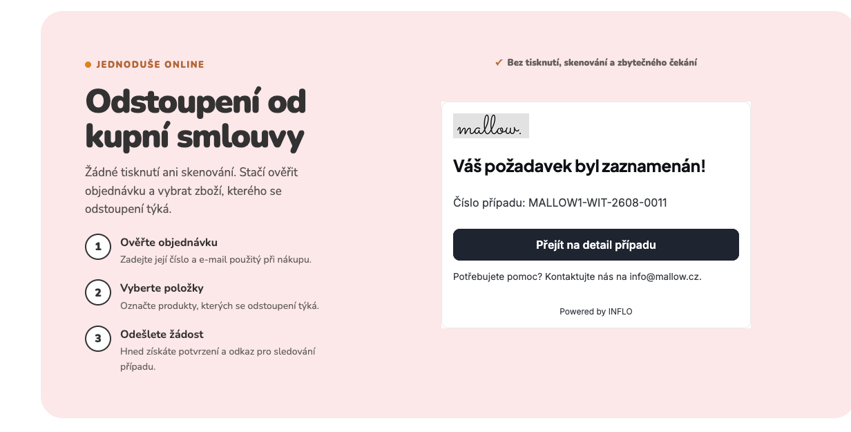 Potvrzení o zaznamenání odstoupení od smlouvy v zákaznickém formuláři